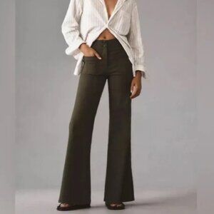 Anthropologie Maeve The Junie High-Rise Flare Pants Magic Fabric Green 26 NWT